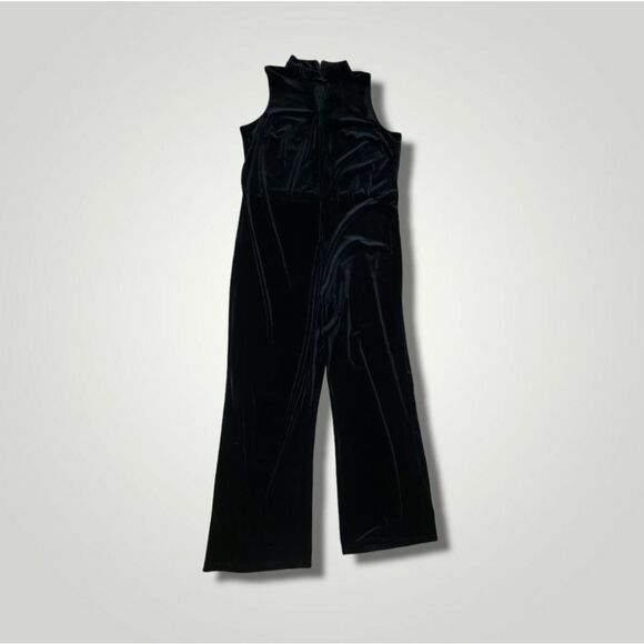 MODA Black Sleeveless Basic velvet Casual Jumpsuit flare bottom Romper - Picture 2 of 11